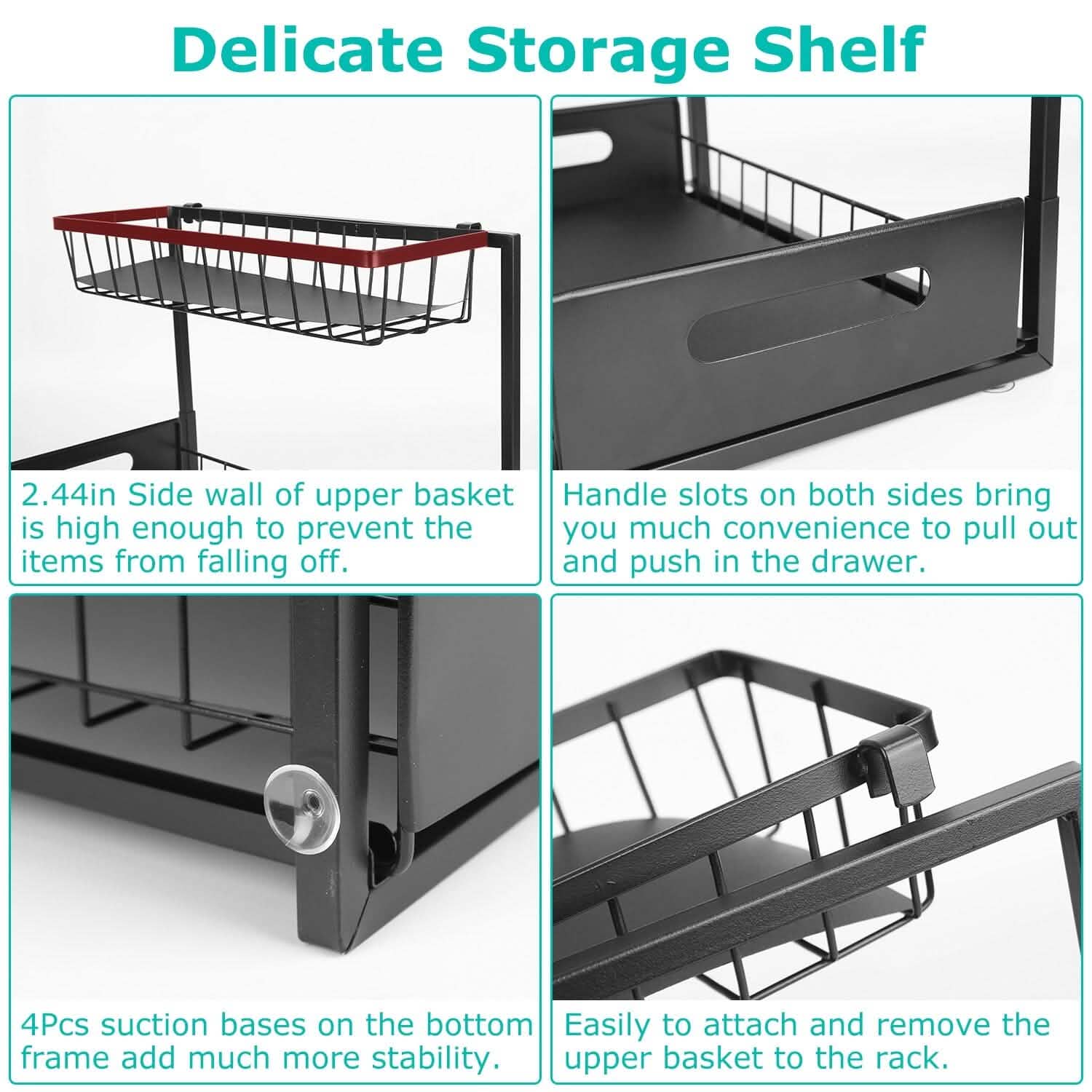 2-Tier Under Sink Organizer Pull Out Basket Storage