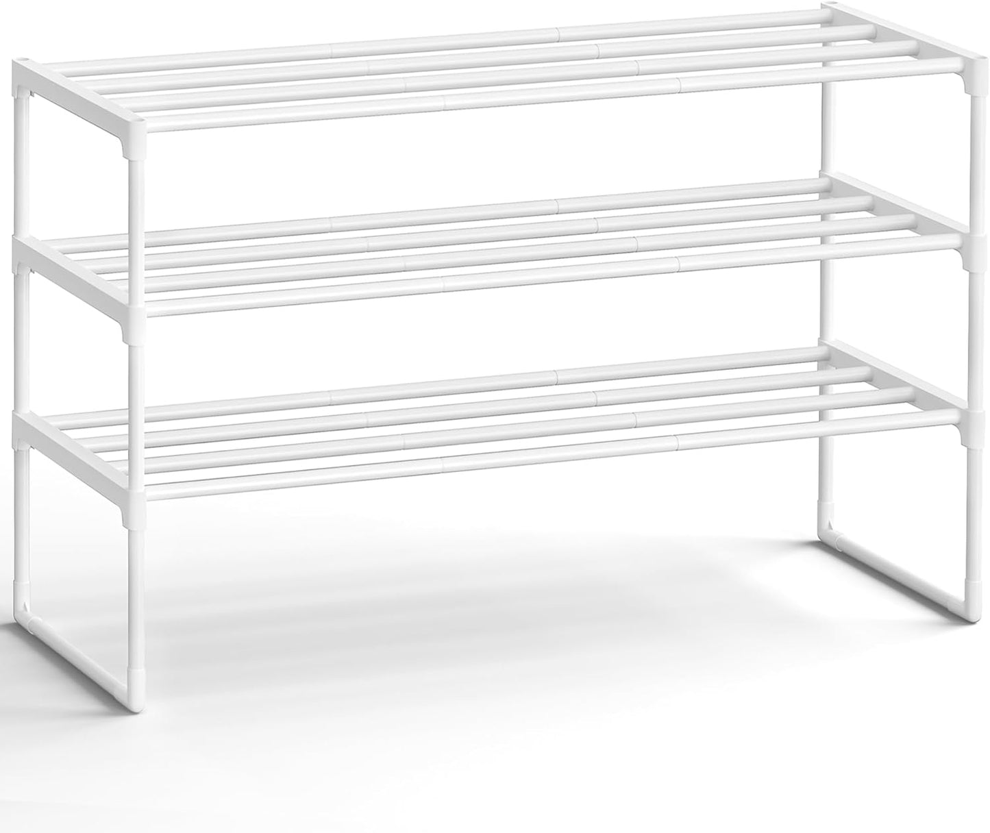 SONGMICS Shoe Rack, 3-Tier Shoe Organizer, Metal Storage Shelf, Upright or Upside Down, for 16-20 Pairs, Stackable, for Entryway, 11.8 x 36.2 x 21.7 Inches, Black ULSA303B02