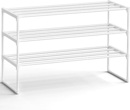 SONGMICS Shoe Rack, 3-Tier Shoe Organizer, Metal Storage Shelf, Upright or Upside Down, for 16-20 Pairs, Stackable, for Entryway, 11.8 x 36.2 x 21.7 Inches, Black ULSA303B02