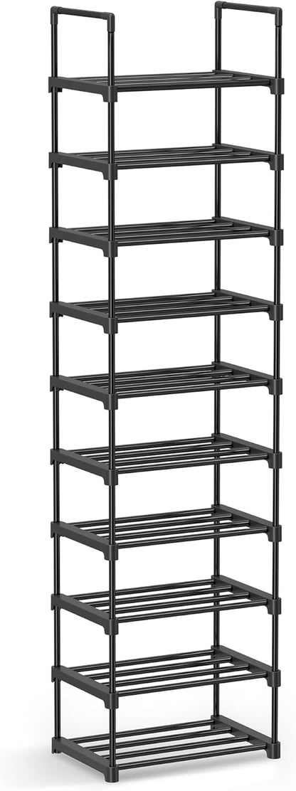 SONGMICS Shoe Rack, 3-Tier Shoe Organizer, Metal Storage Shelf, Upright or Upside Down, for 16-20 Pairs, Stackable, for Entryway, 11.8 x 36.2 x 21.7 Inches, Black ULSA303B02