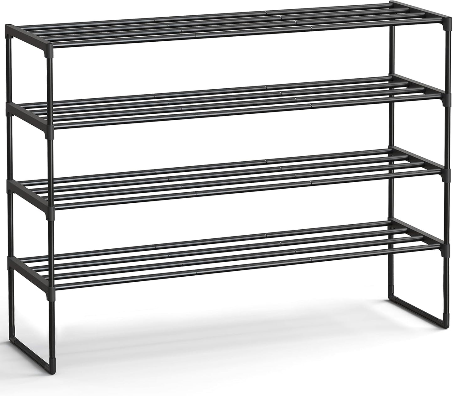 SONGMICS Shoe Rack, 3-Tier Shoe Organizer, Metal Storage Shelf, Upright or Upside Down, for 16-20 Pairs, Stackable, for Entryway, 11.8 x 36.2 x 21.7 Inches, Black ULSA303B02