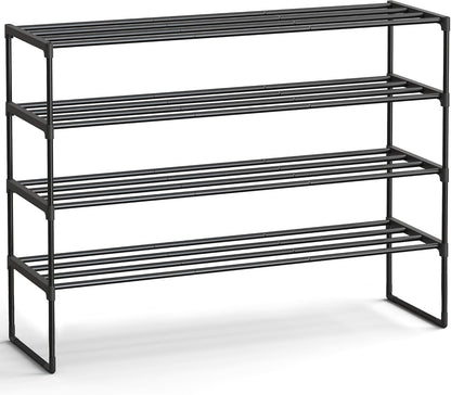 SONGMICS Shoe Rack, 3-Tier Shoe Organizer, Metal Storage Shelf, Upright or Upside Down, for 16-20 Pairs, Stackable, for Entryway, 11.8 x 36.2 x 21.7 Inches, Black ULSA303B02