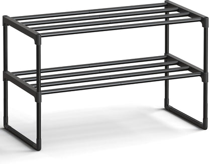 SONGMICS Shoe Rack, 3-Tier Shoe Organizer, Metal Storage Shelf, Upright or Upside Down, for 16-20 Pairs, Stackable, for Entryway, 11.8 x 36.2 x 21.7 Inches, Black ULSA303B02
