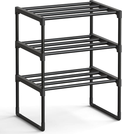 SONGMICS Shoe Rack, 3-Tier Shoe Organizer, Metal Storage Shelf, Upright or Upside Down, for 16-20 Pairs, Stackable, for Entryway, 11.8 x 36.2 x 21.7 Inches, Black ULSA303B02