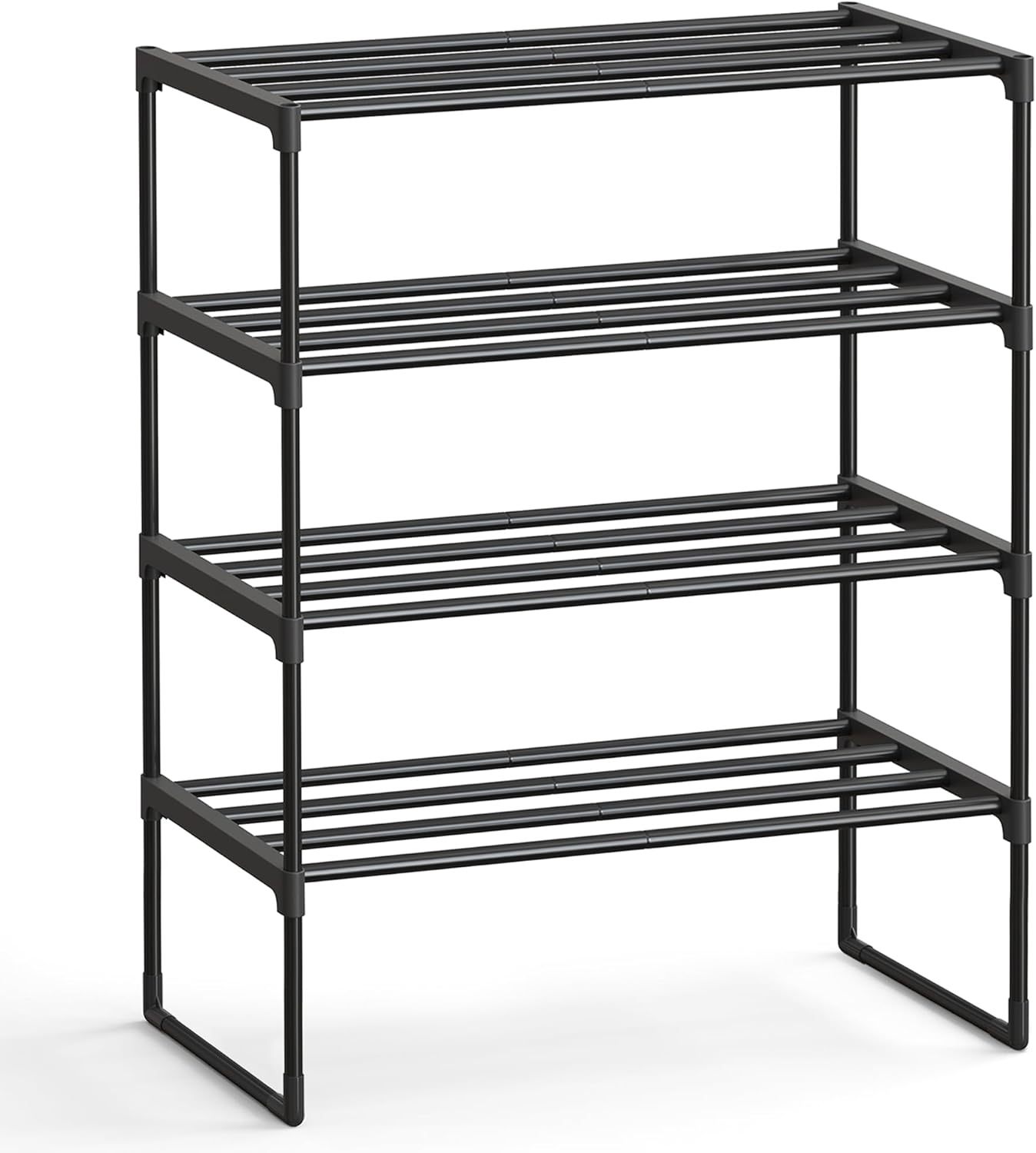 SONGMICS Shoe Rack, 3-Tier Shoe Organizer, Metal Storage Shelf, Upright or Upside Down, for 16-20 Pairs, Stackable, for Entryway, 11.8 x 36.2 x 21.7 Inches, Black ULSA303B02