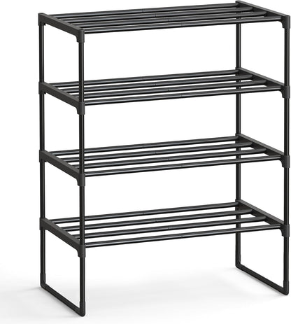 SONGMICS Shoe Rack, 3-Tier Shoe Organizer, Metal Storage Shelf, Upright or Upside Down, for 16-20 Pairs, Stackable, for Entryway, 11.8 x 36.2 x 21.7 Inches, Black ULSA303B02