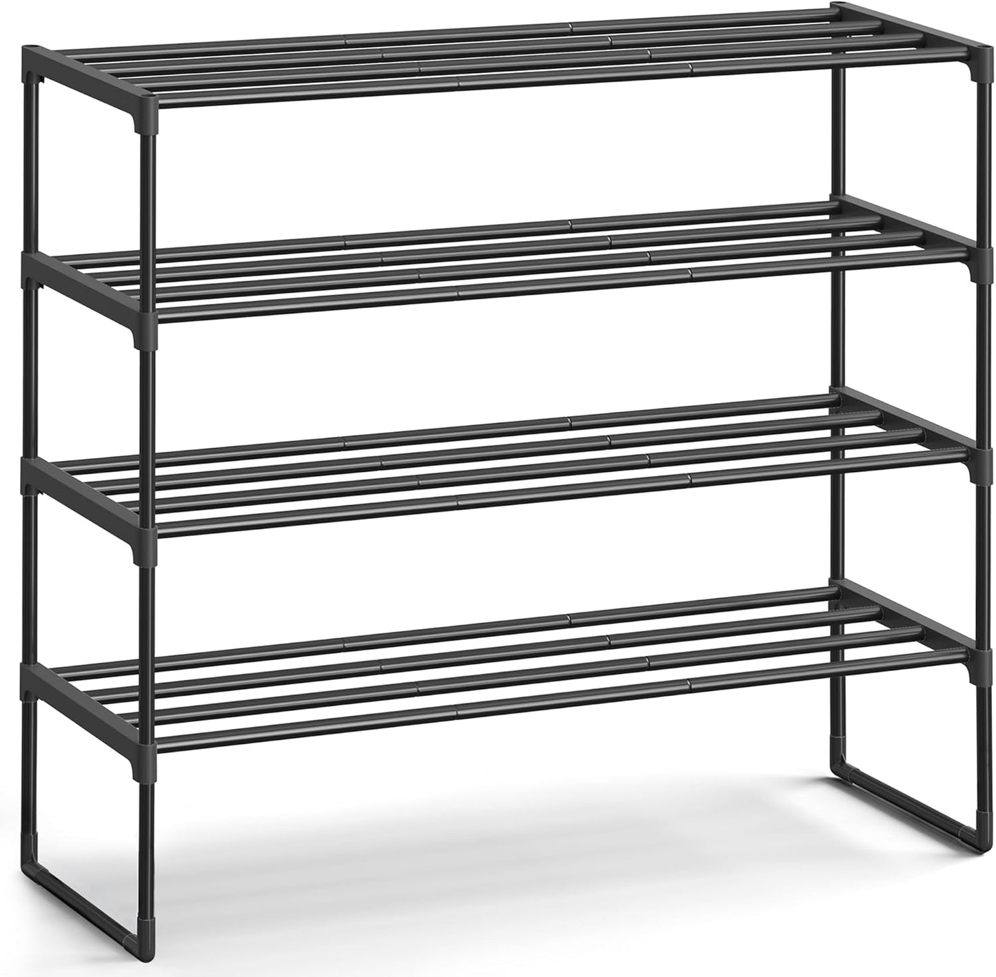 SONGMICS Shoe Rack, 3-Tier Shoe Organizer, Metal Storage Shelf, Upright or Upside Down, for 16-20 Pairs, Stackable, for Entryway, 11.8 x 36.2 x 21.7 Inches, Black ULSA303B02