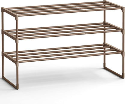 SONGMICS Shoe Rack, 3-Tier Shoe Organizer, Metal Storage Shelf, Upright or Upside Down, for 16-20 Pairs, Stackable, for Entryway, 11.8 x 36.2 x 21.7 Inches, Black ULSA303B02