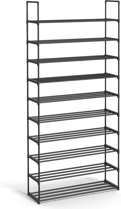 SONGMICS Shoe Rack, 3-Tier Shoe Organizer, Metal Storage Shelf, Upright or Upside Down, for 16-20 Pairs, Stackable, for Entryway, 11.8 x 36.2 x 21.7 Inches, Black ULSA303B02