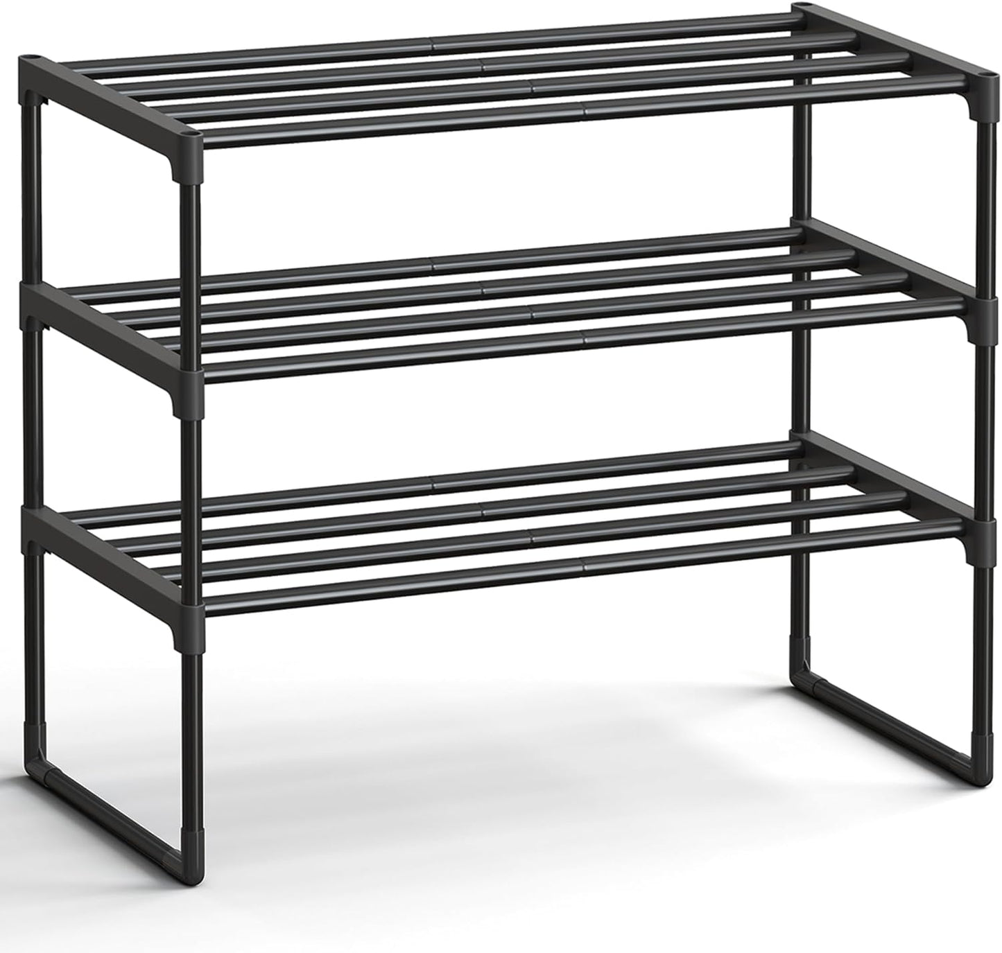 SONGMICS Shoe Rack, 3-Tier Shoe Organizer, Metal Storage Shelf, Upright or Upside Down, for 16-20 Pairs, Stackable, for Entryway, 11.8 x 36.2 x 21.7 Inches, Black ULSA303B02
